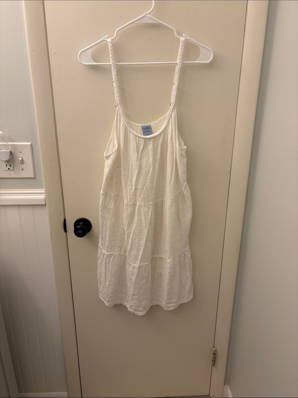 Shade & Shore Cream Braided-Strap Tiered Mini Dress